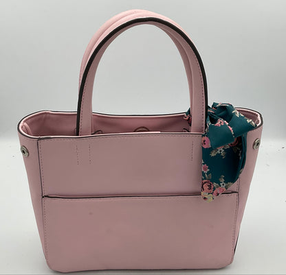 Steve Madden Small Pink Tote Handbag Purse Blue Floral Scarf Accent