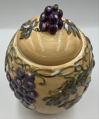Noble Excellence Meritage Grape Vine Ceramic Covered Canister Jar