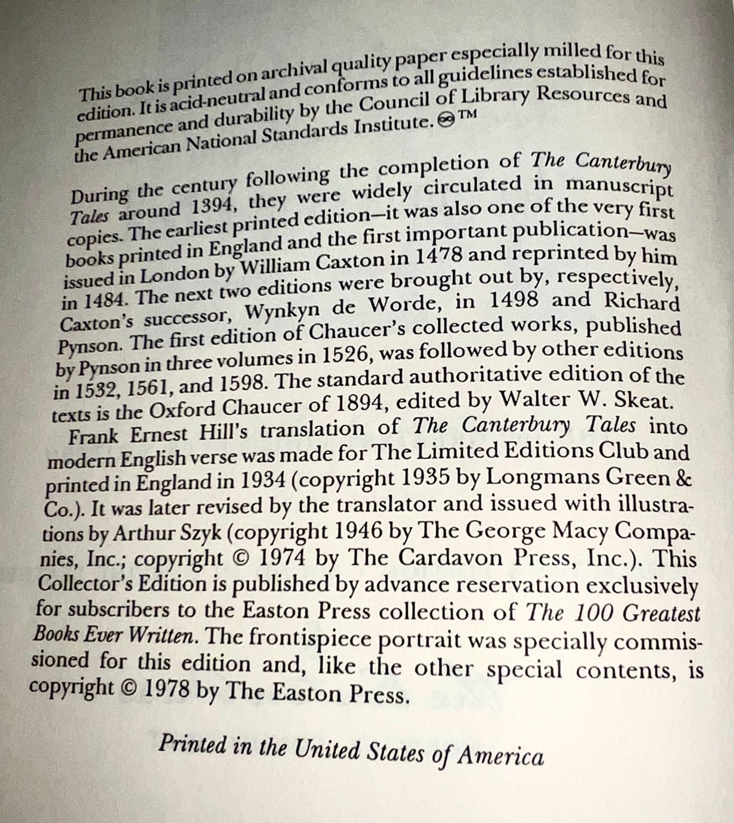 The Canterbury Tales by Geoffrey Chaucer Vintage 1978 The Easton Press 100 Greatest Books Ever Written Leather-Bound Collector's Edition