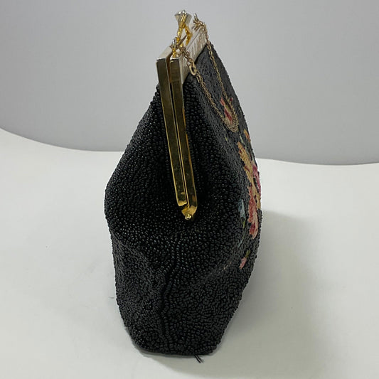 Floral Evening Bag Vintage 1930s-1950s Hand Beaded Petit-Point Stitched Kiss Lock Clasp Clutch