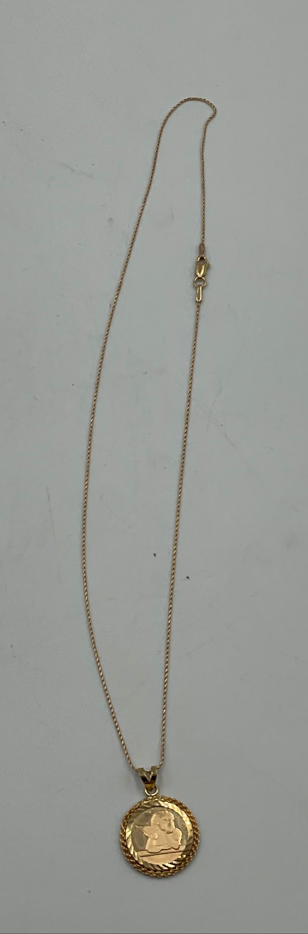 14K Gold Guardian Angel Cherub Pendant with 14K Gold Chain