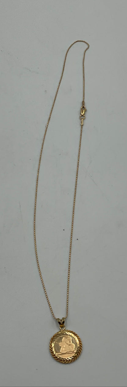 14K Gold Guardian Angel Cherub Pendant with 14K Gold Chain