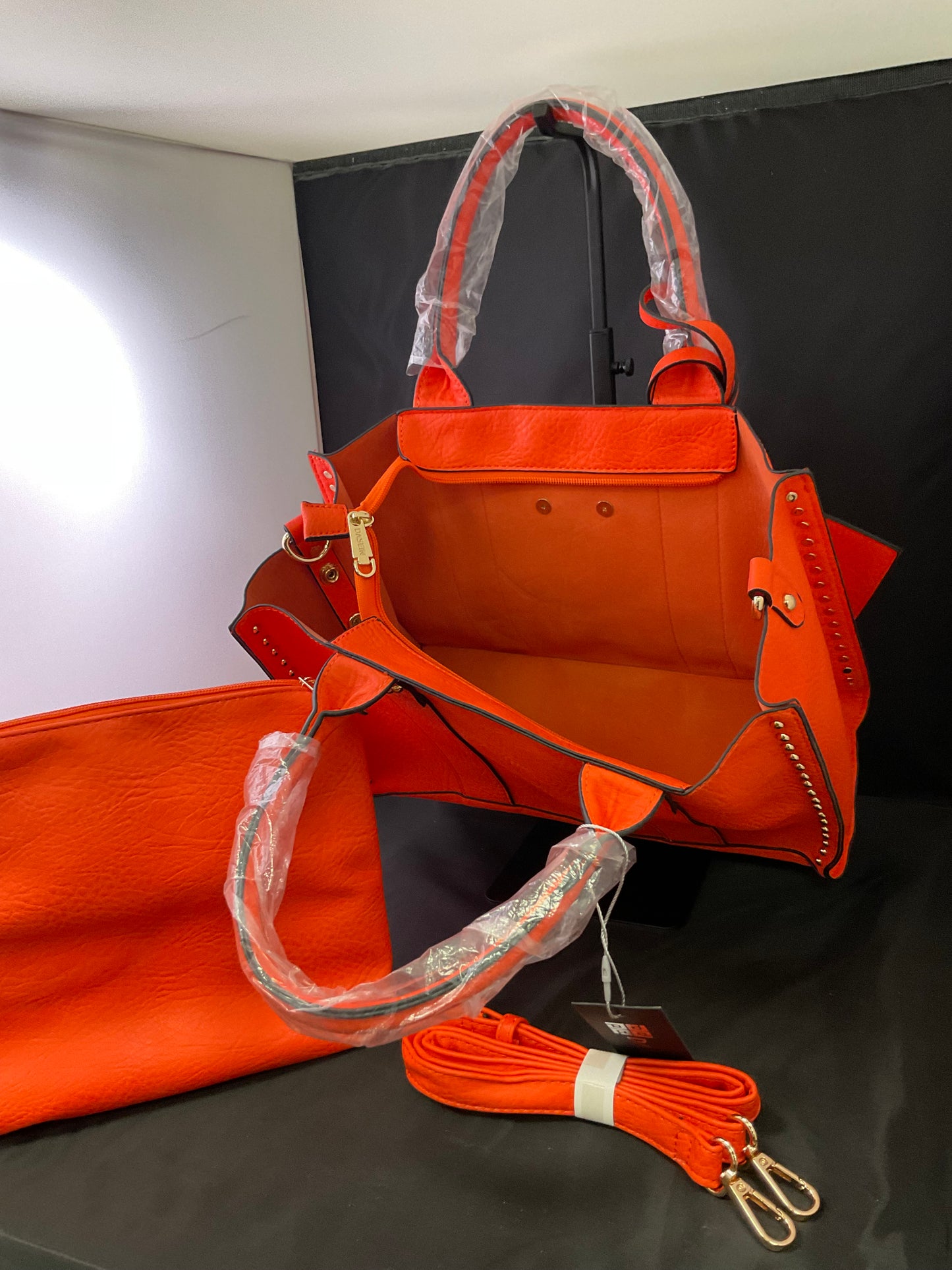 Dasein Women Vegan Leather Orange Handbag & Wallet Work Bag