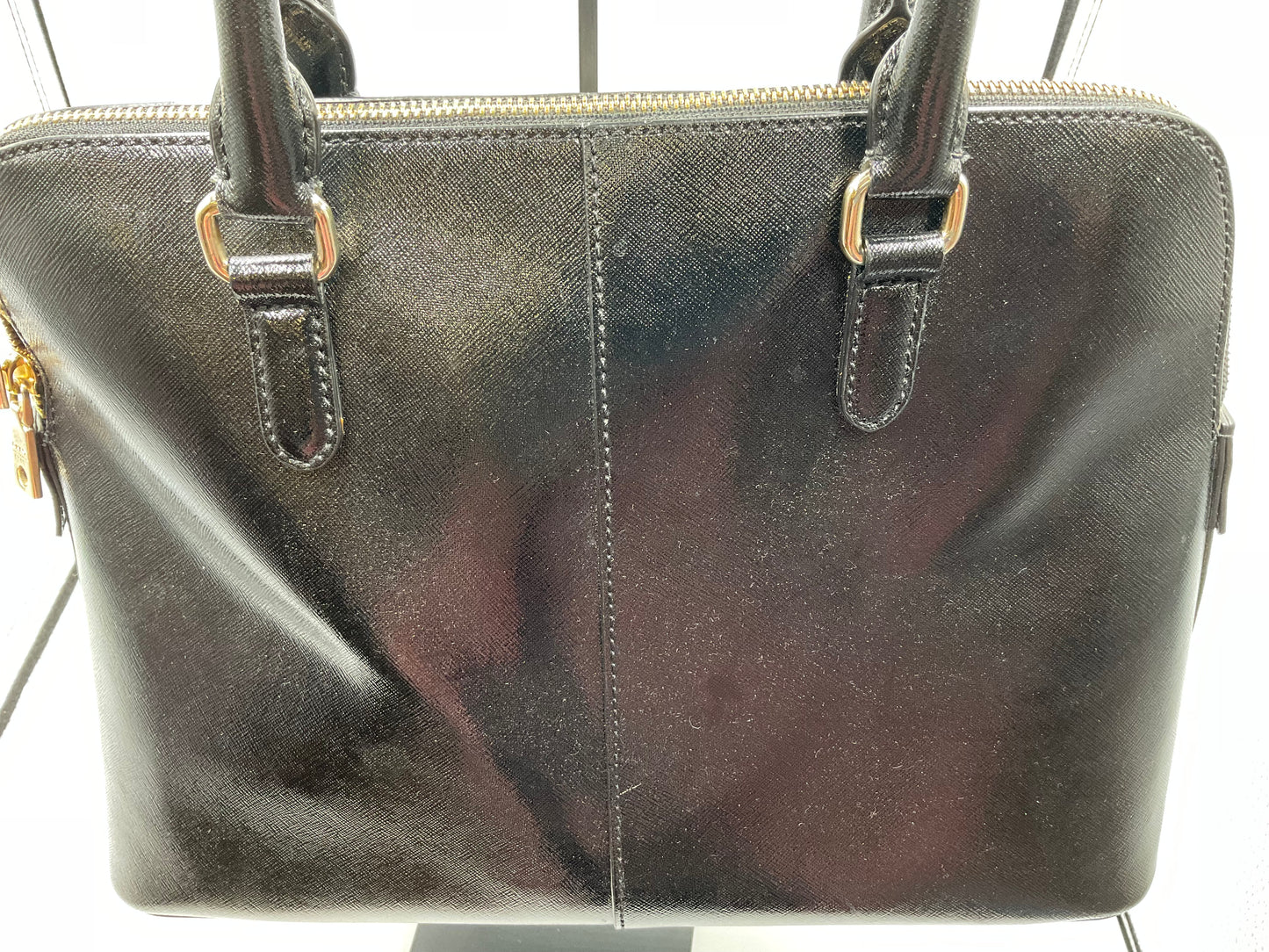 DKNY Shiny Saffiano Leather Black Satchel