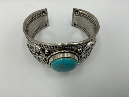 Cuff Bracelet Blue Turquoise Stone Set In Silver