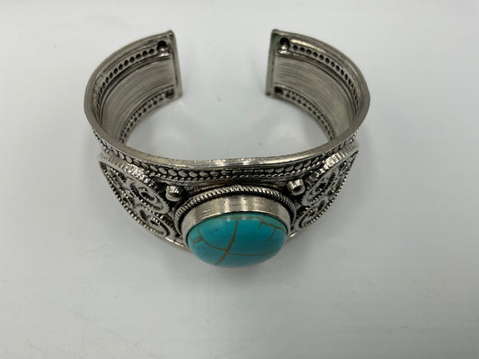 Cuff Bracelet Blue Turquoise Stone Set In Silver