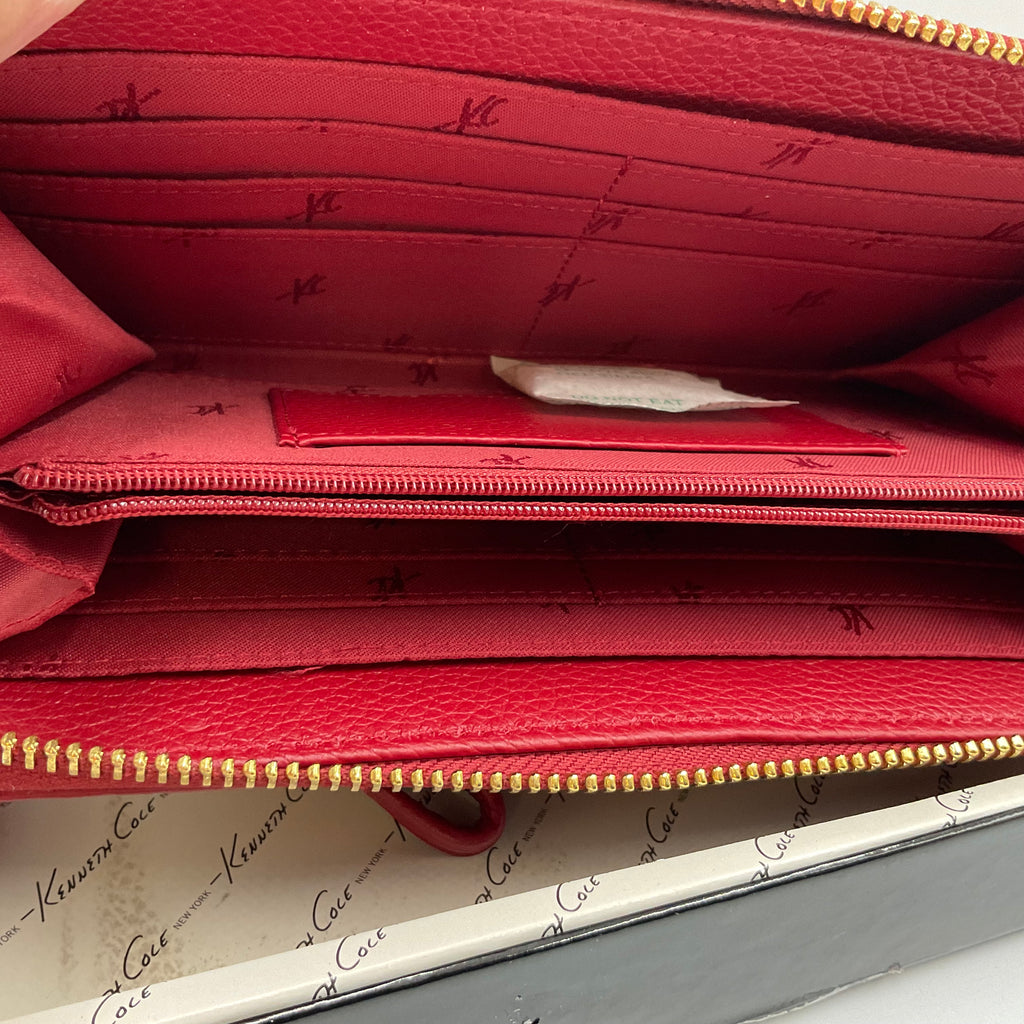 New in Box Kenneth Cole Red Large Zip Around Wallet with Removable Wristlet