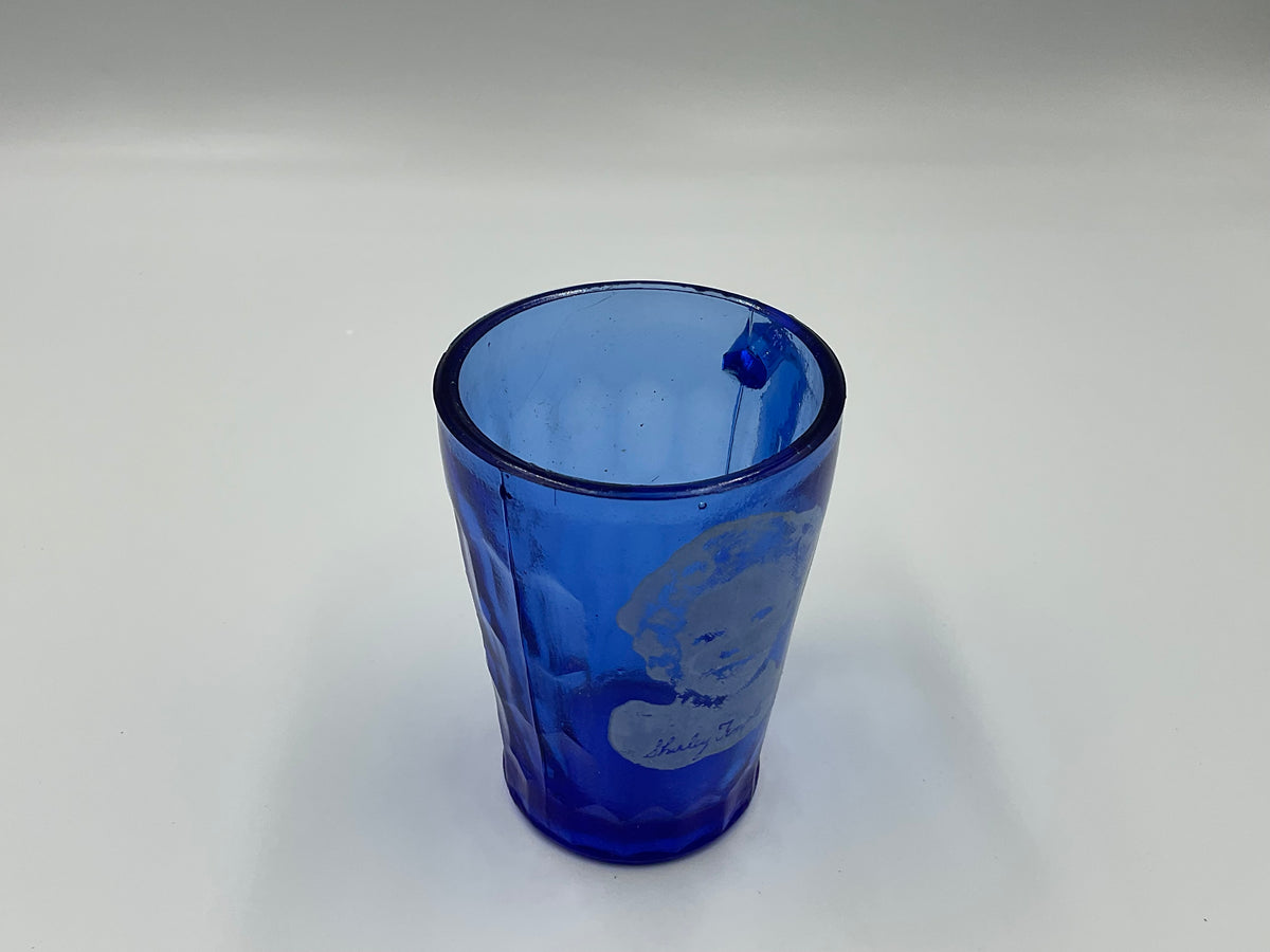 1930s Shirley Temple cobalt blue depression glass child’s mug