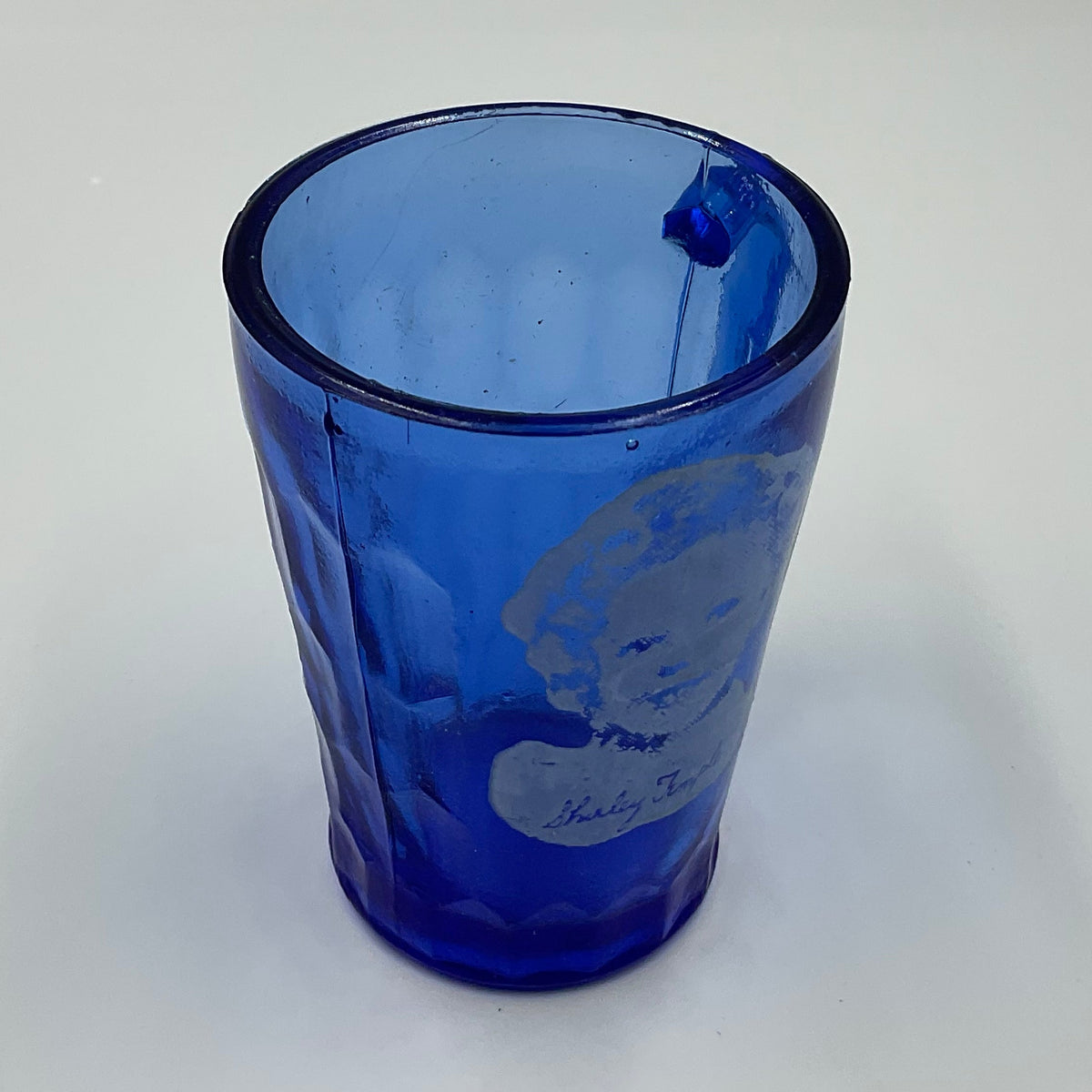 1930s Shirley Temple cobalt blue depression glass child’s mug
