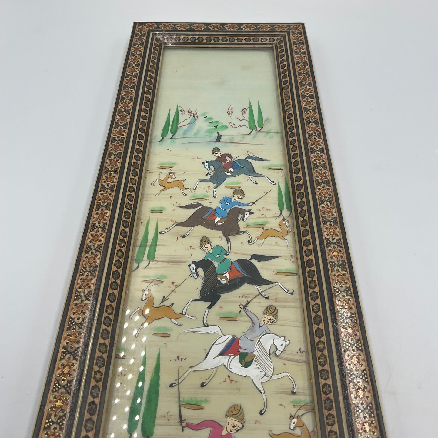 Persian Hunting Scene Vertical Framed Painting