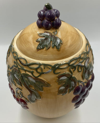 Noble Excellence Meritage Grape Vine Ceramic Covered Canister Jar