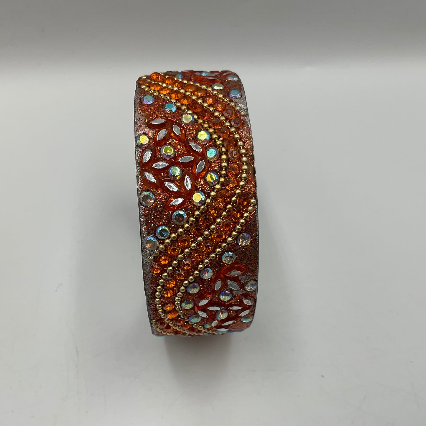 Wide Cuff Bangle With Orange Crystals