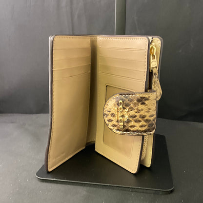 COACH Small Corner Zip Biege Cream Leather Snakeskin Wallet