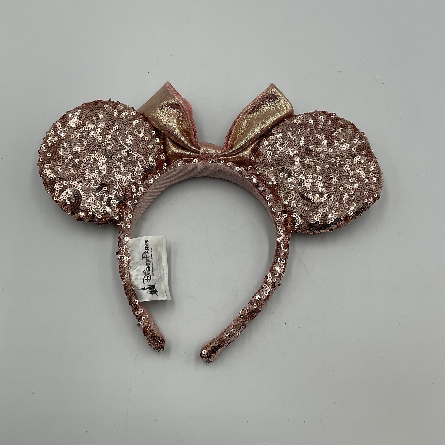 Disney Parks Authentic Rose Gold Sequined Metallic Minnie Mouse Ears