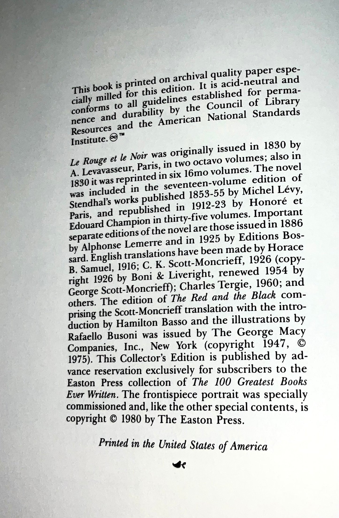 The Red and The Black by Marie-Henri Beyle (Stendhal) Vintage 1980 Easton Press 100 Greatest Books Ever Written Leather-Bound Collector's Edition