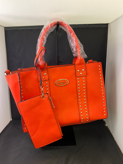 Dasein Women Vegan Leather Orange Handbag & Wallet Work Bag