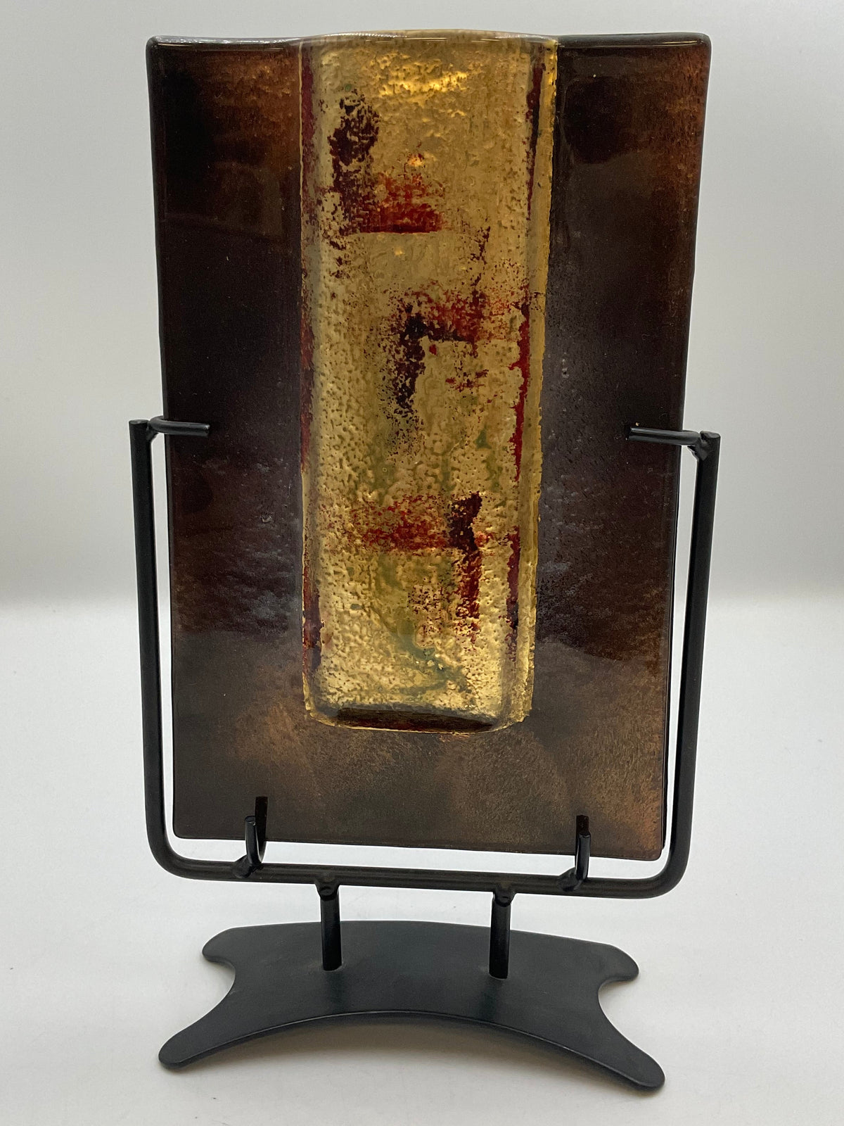 Jasmine Art Glass Fused Glass U Pocket Vase with Metal Display Stand
