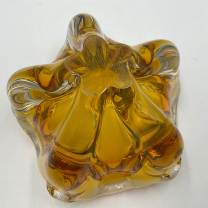 Josef Hospodka Vintage 1960s MCM Czech Sommerso Amber Art Glass
