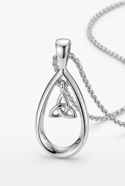 silver Celtic Triquetra open teardrop pendant necklace
