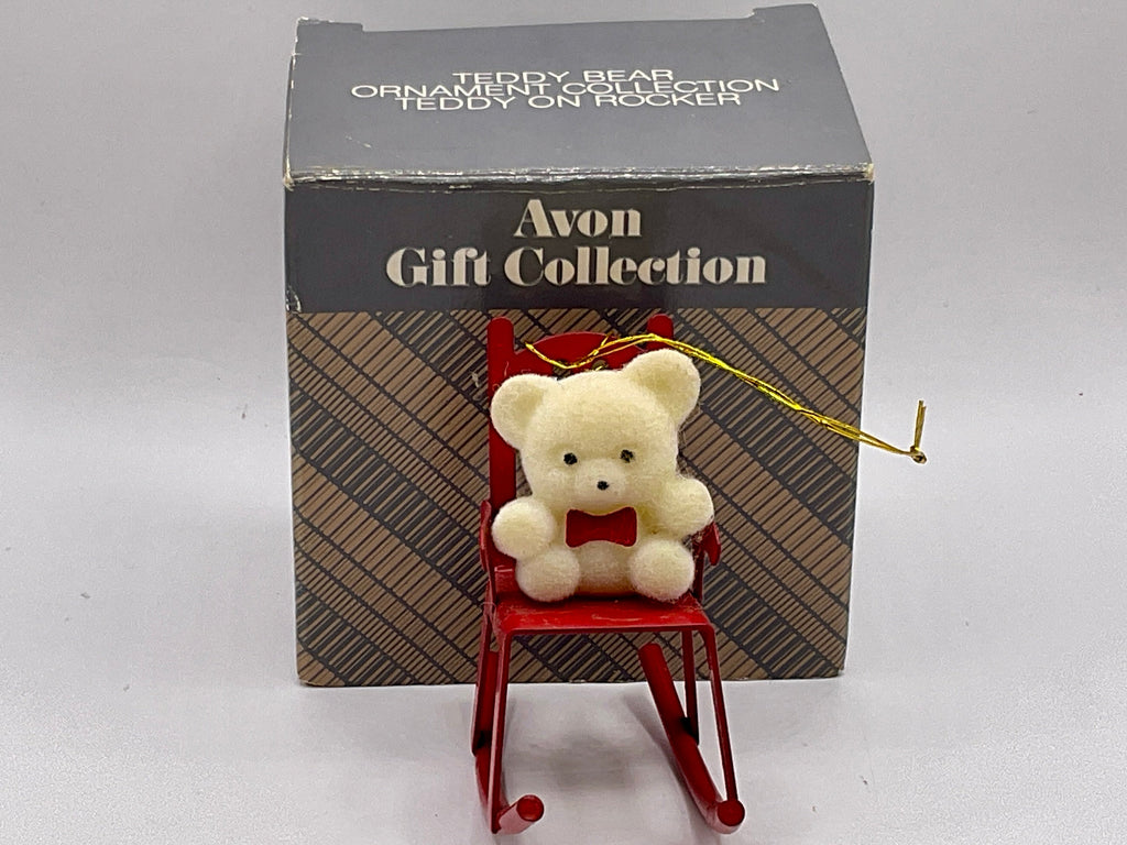 Vintage Avon Teddy Bear Ornament Collection "Teddy on Rocker"