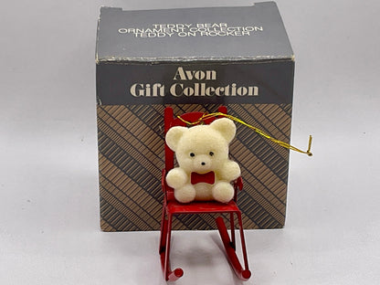 Vintage Avon Teddy Bear Ornament Collection "Teddy on Rocker"