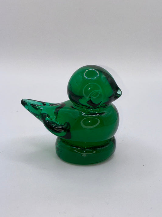 Handmade Artisan Emerald Tone Green Glass Chick Duckling Bird Figurine