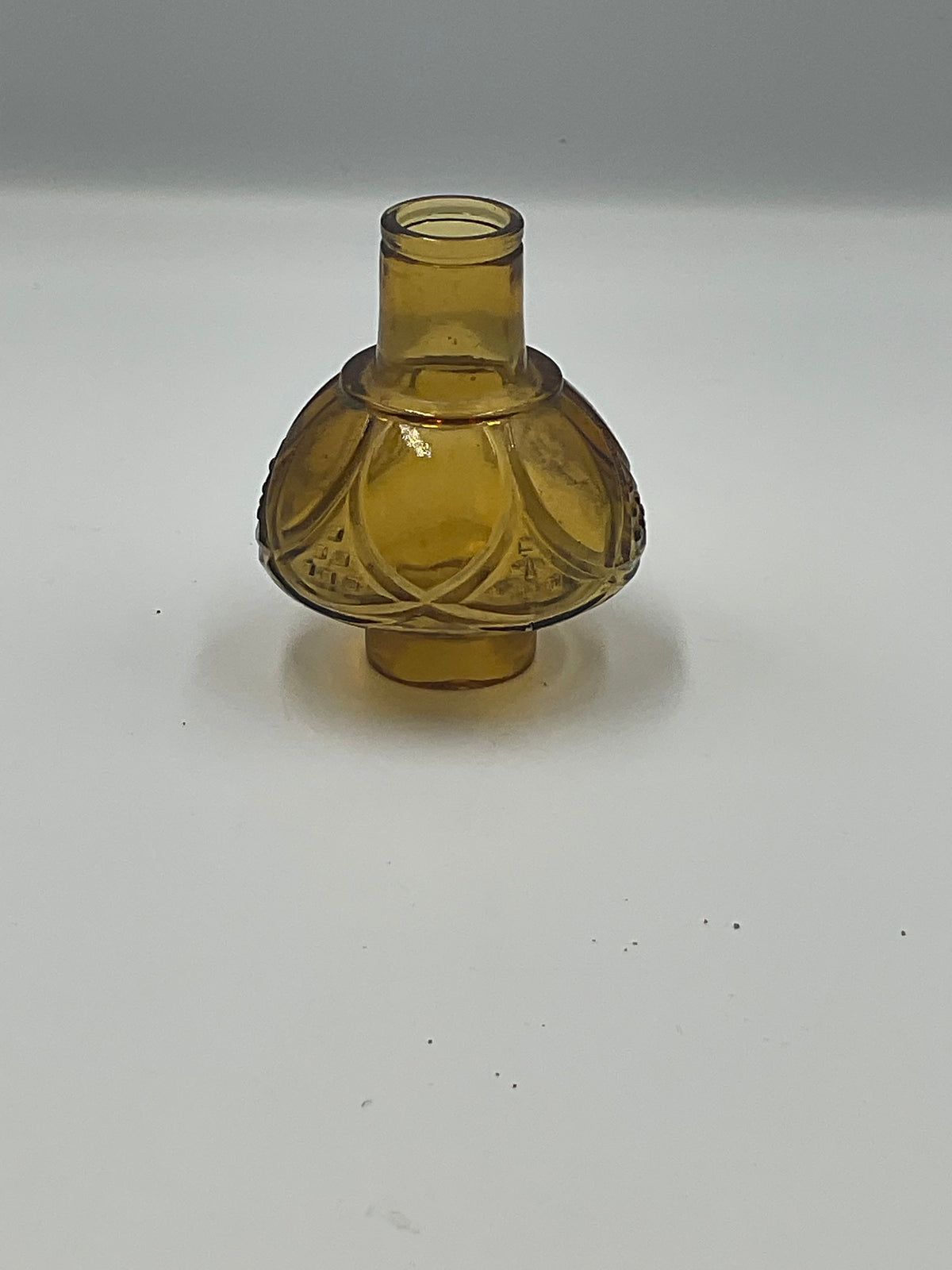 vintage amber pressed glass miniature oil lamp base and removable glass fuel reservoir