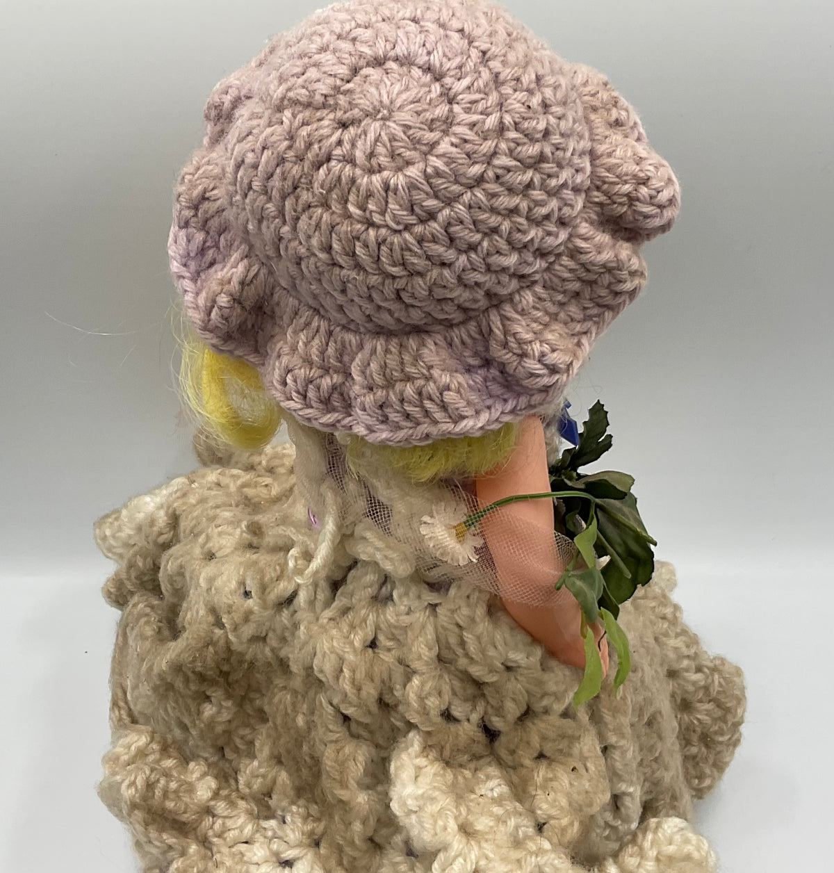 Vintage Doll Lavender Hand Crochet Victorian Dress Hat Handmade Outfit