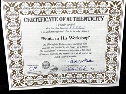 Norman Rockwell Santa in His Workshop Vintage 1984 Limited Edition Collector Plate
