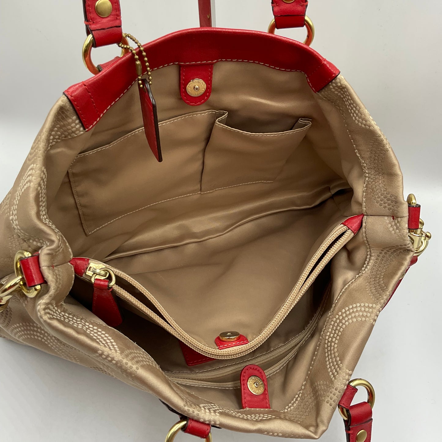 Coach Ashley Dotted Cherry Red and Beige Handbag