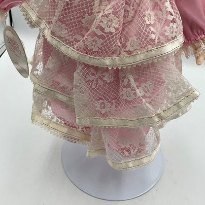 Precious Moments Angel 12 Inch Doll Blonde Curly Hair Pink Lace Dress