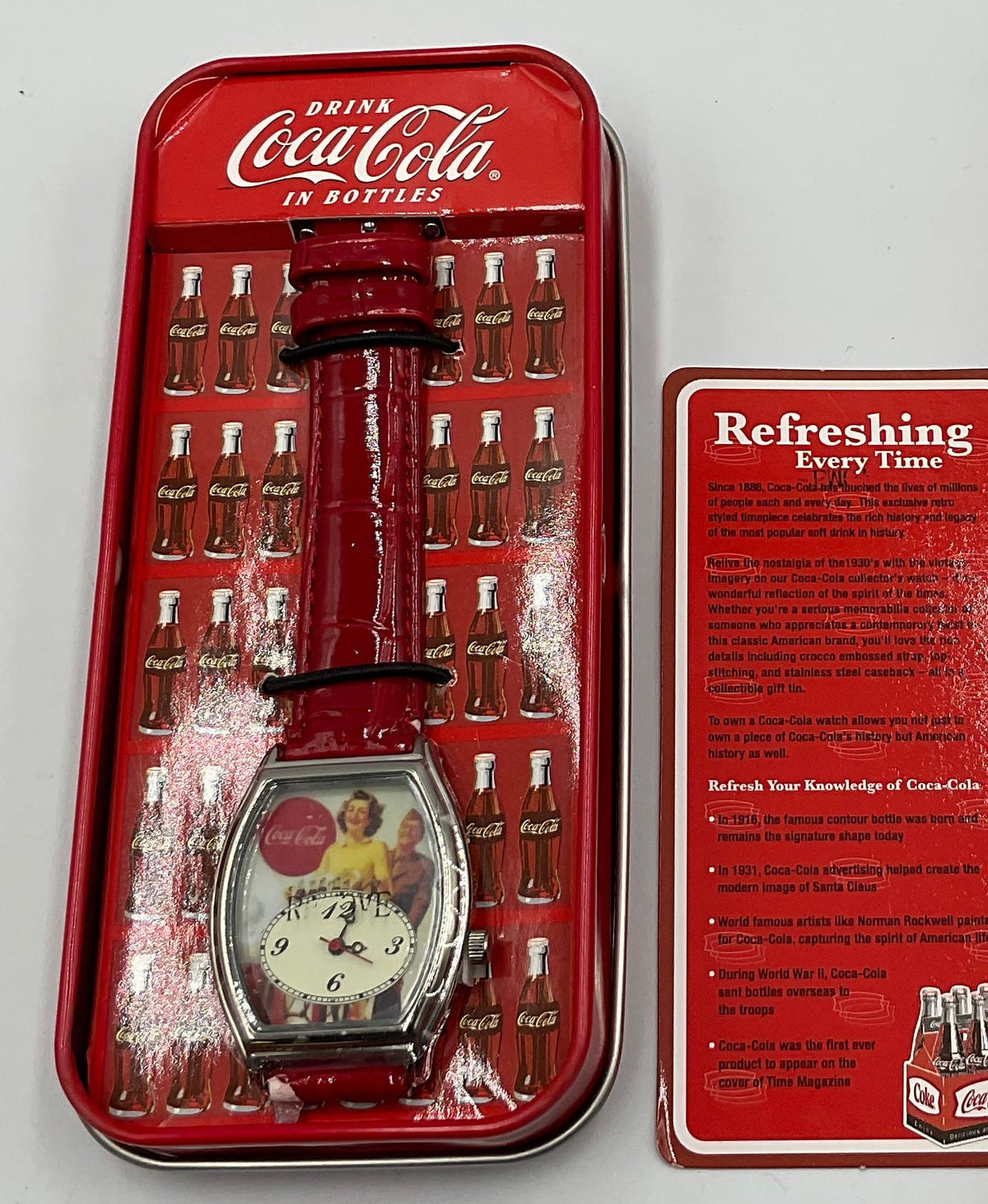Coca-Cola Wristwatch Refrigerator Shaped Tin Original Box New Battery