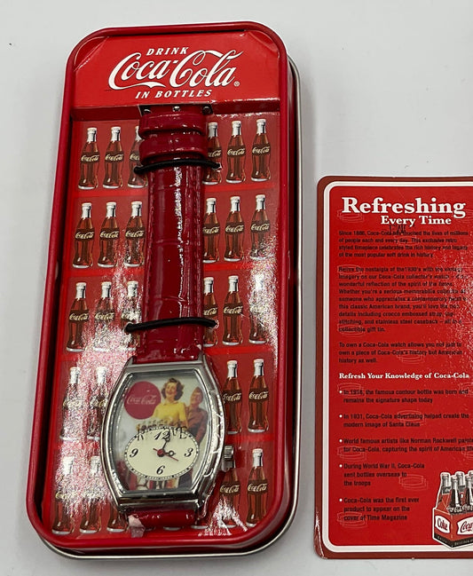 Coca-Cola Wristwatch Refrigerator Shaped Tin Original Box New Battery
