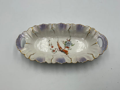 German Vintage Lusterware Bird Scene Designed Celery Dish
