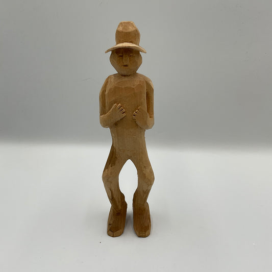 Hand Carved Wooden Folk Sculpture, Man with Hat rusic figurine