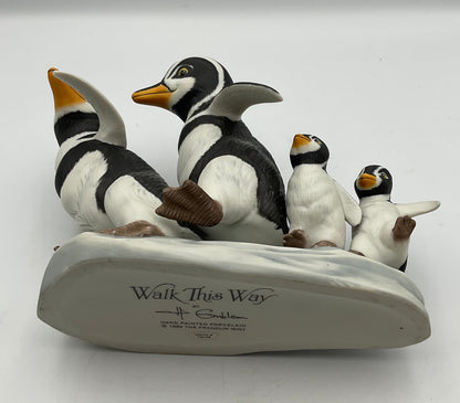 Walk This Way Vintage 1989 Franklin Mint Hand Painted Porcelain Penguins