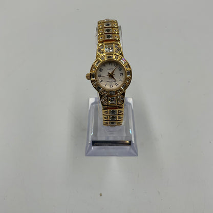 Main Line B588 Princess Cut Crystal Gold Bracelet Band White Face Watch New Battery