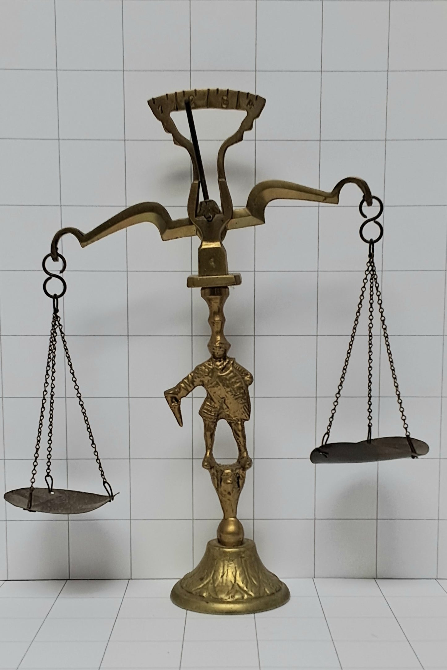 Hollywood Regency Style Vintage 1960s Brass Balance Scale Knight Figure