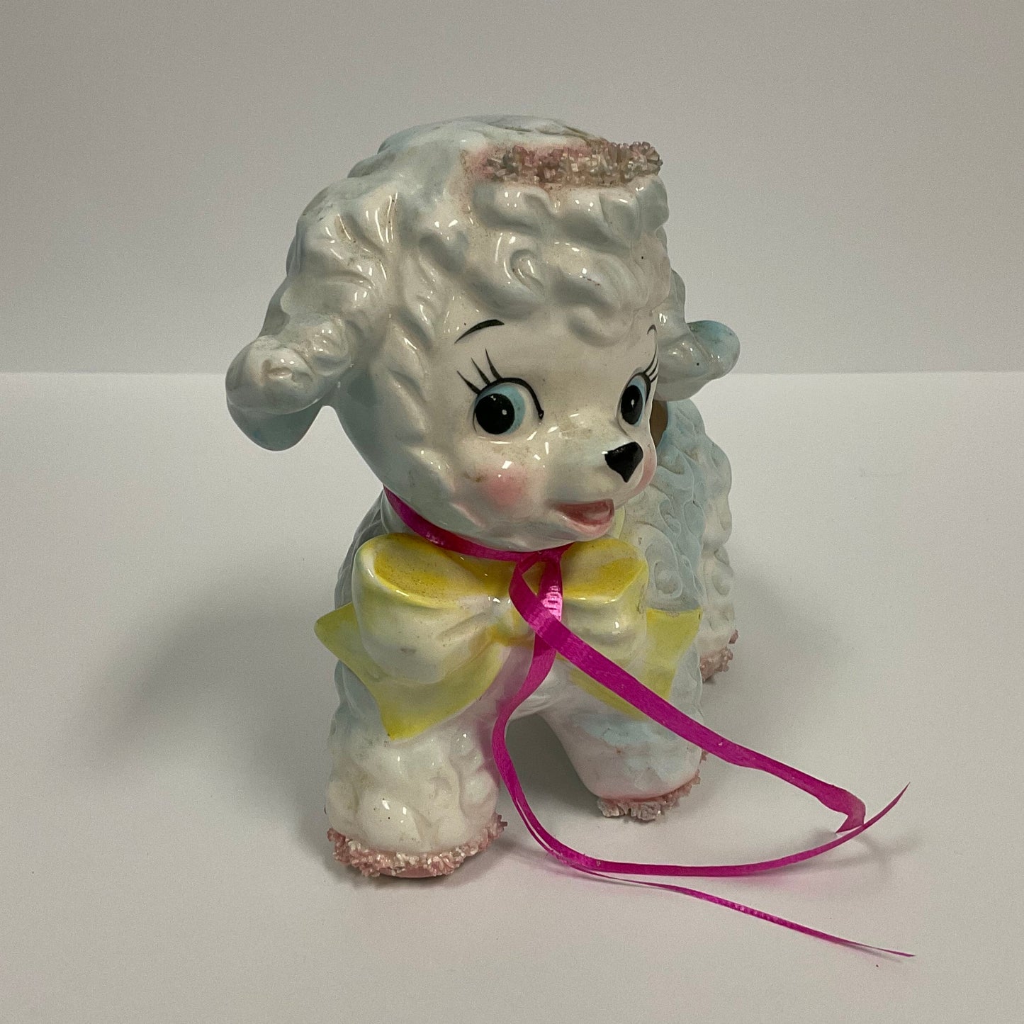 Samson Import Relpo Japan Vintage 1961 Pale Pink Ceramic Lamb Wearing Bow Tie
