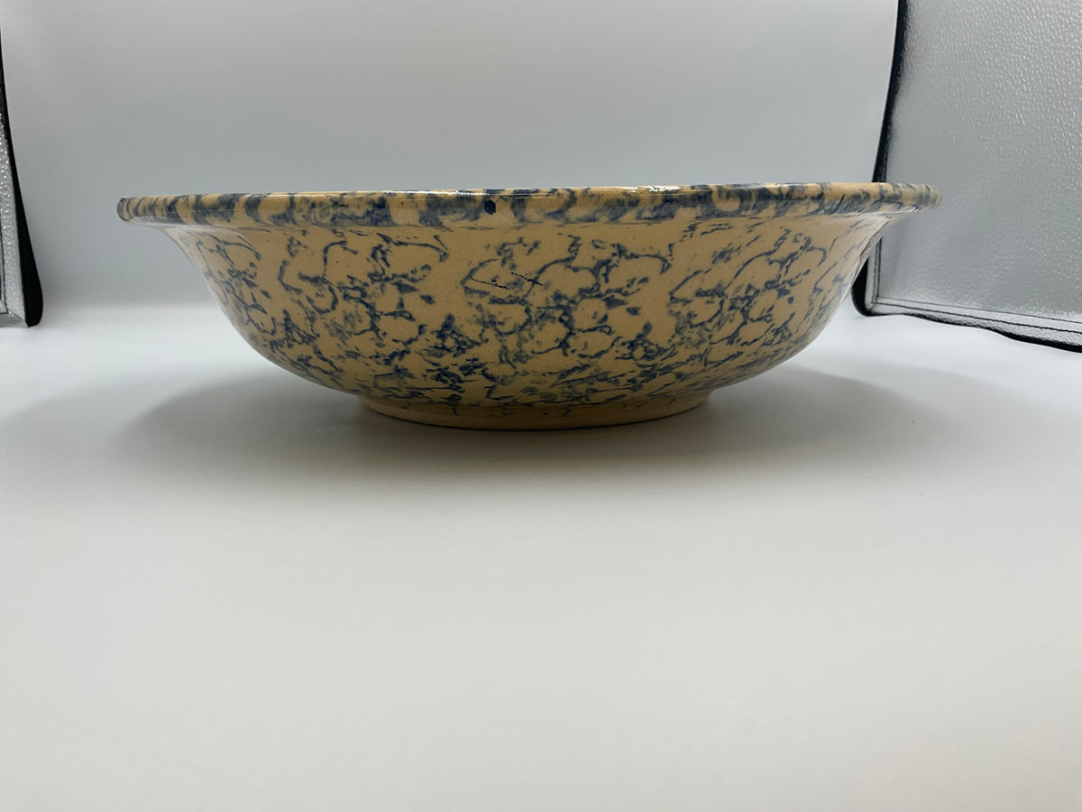 Robinson Ransbottom Pottery Company (R.R.P. Co.) blue spongeware stoneware mixing / pasta bowl