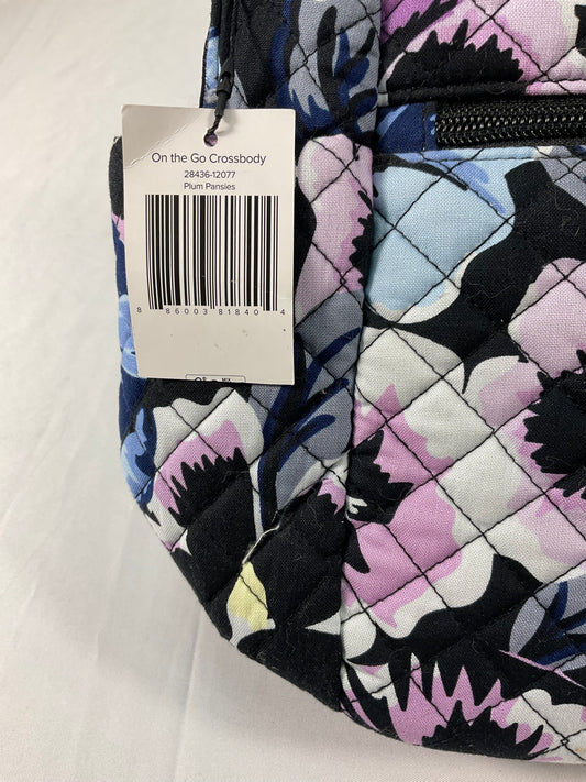 Vera Bradley Plum Pansies On the Go Crossbody Cotton Purse New with Tags 18in Strap