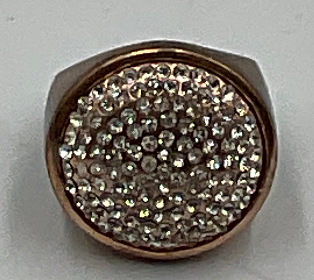 Vintage Copper Tone Clear Rhinostone Statement Ring Size 7
