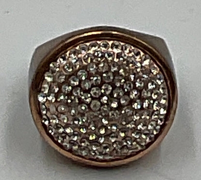 Vintage Copper Tone Clear Rhinostone Statement Ring Size 7