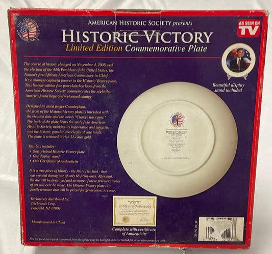 Barack Obama Historic Victory Vintage 2008 Limited Edition Collectors Gold Rim Porcelain Plate 2