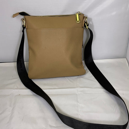 Steve Madden Logo Imprint Beige Tan Leather Crossbody Long Strap Shoulder Bag