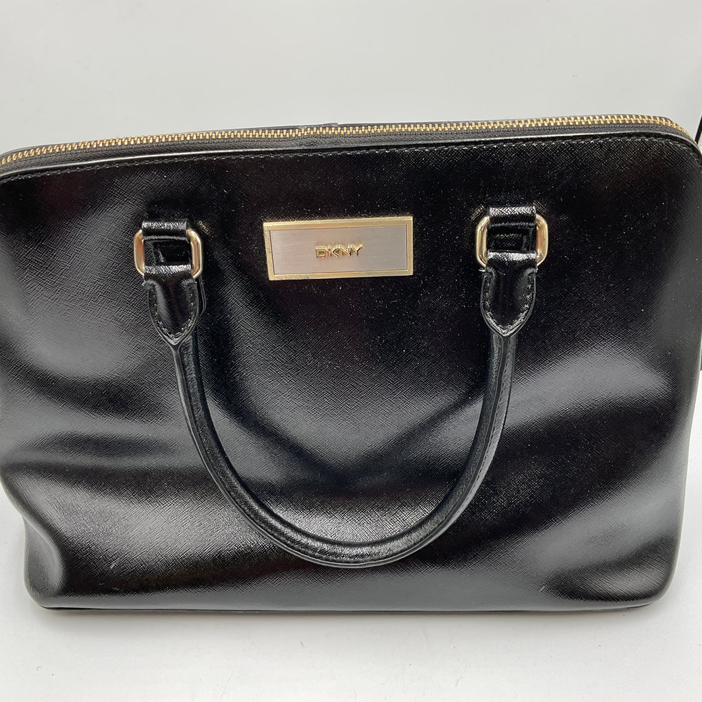 DKNY Shiny Saffiano Leather Black Satchel