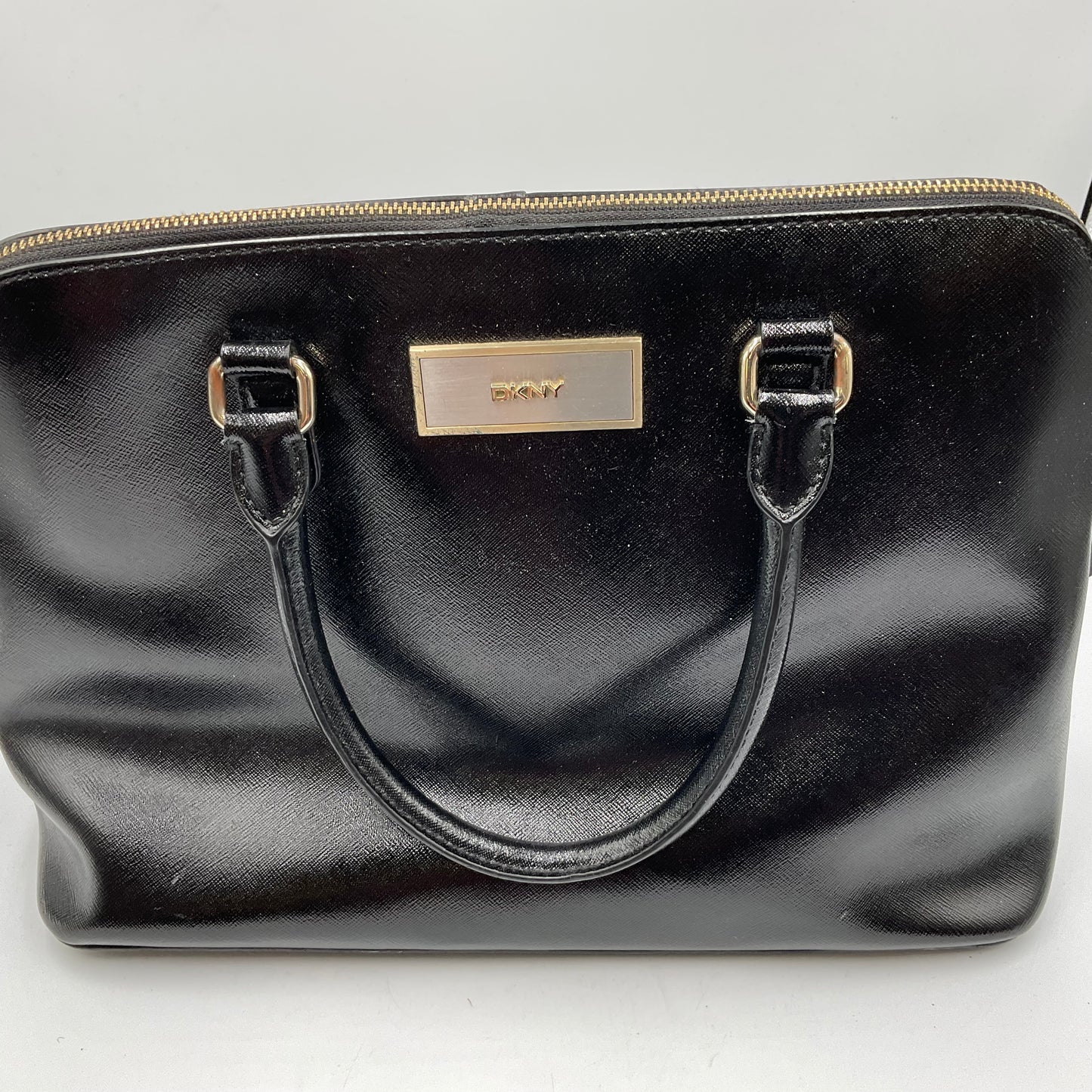 DKNY Shiny Saffiano Leather Black Satchel