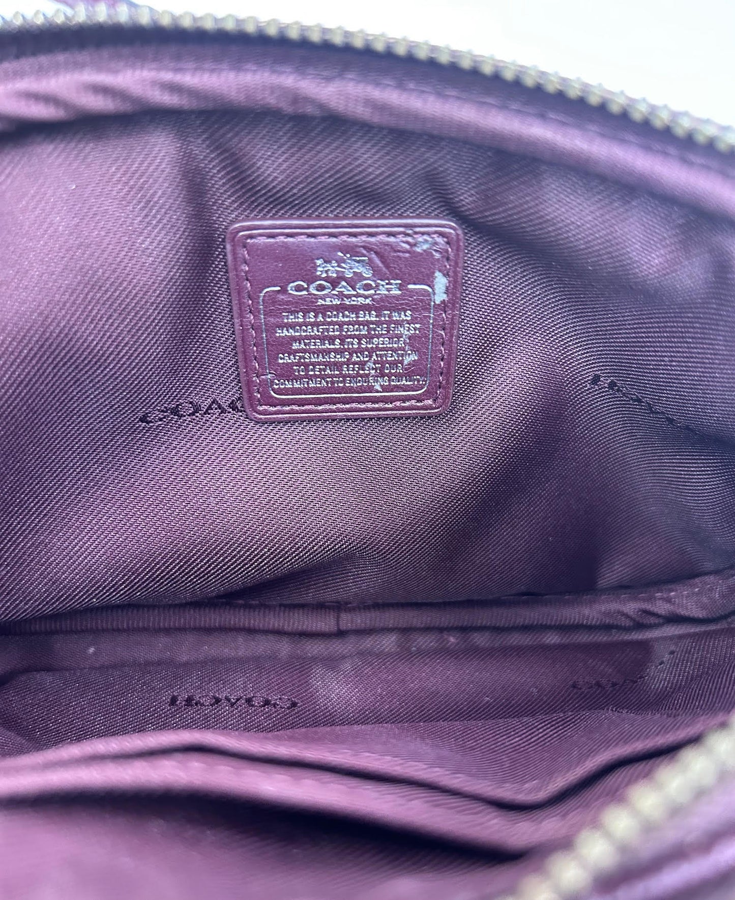 Coach Canyon Quilt Crossbody Clutch Wristlet Mixed Materials Pebble Leather Metallic Leather Suede