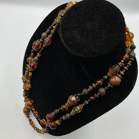 Ball Bead Design Amber Earthtone Necklace Fashion Jewelry