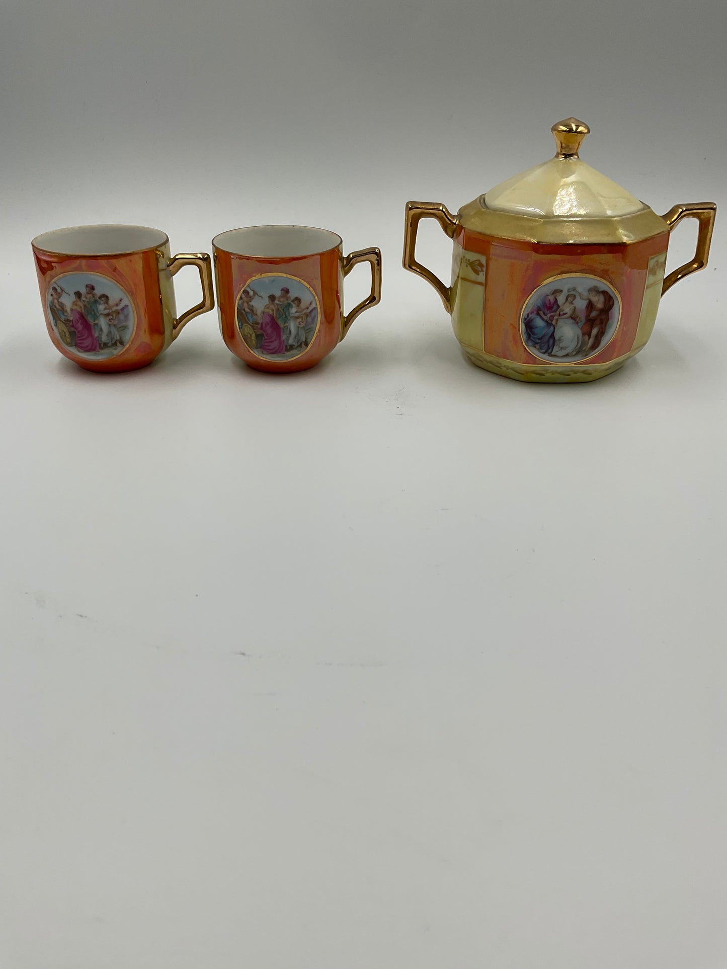 Vintage Rudolf Wächter Porcelain 2 Sugar Bowls and Tea Cups